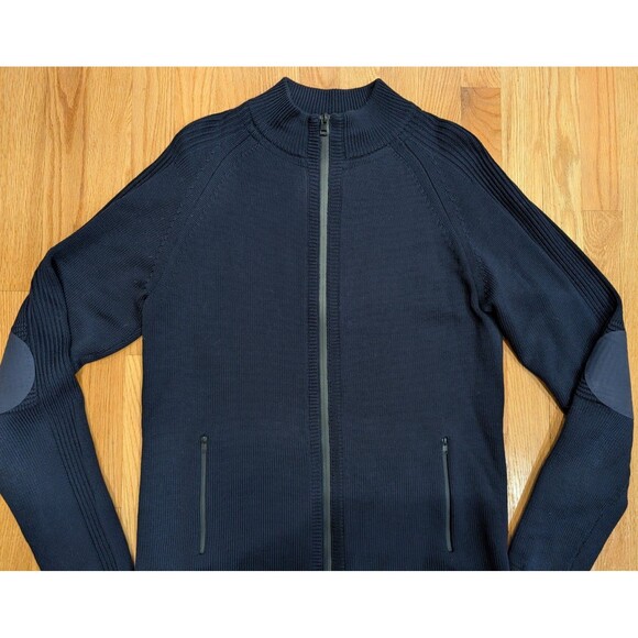 Aether Riley Full-Zip Sweater Dark Navy Blue Zipper Pockets Sz 2 Merino Wool - Picture 3 of 12